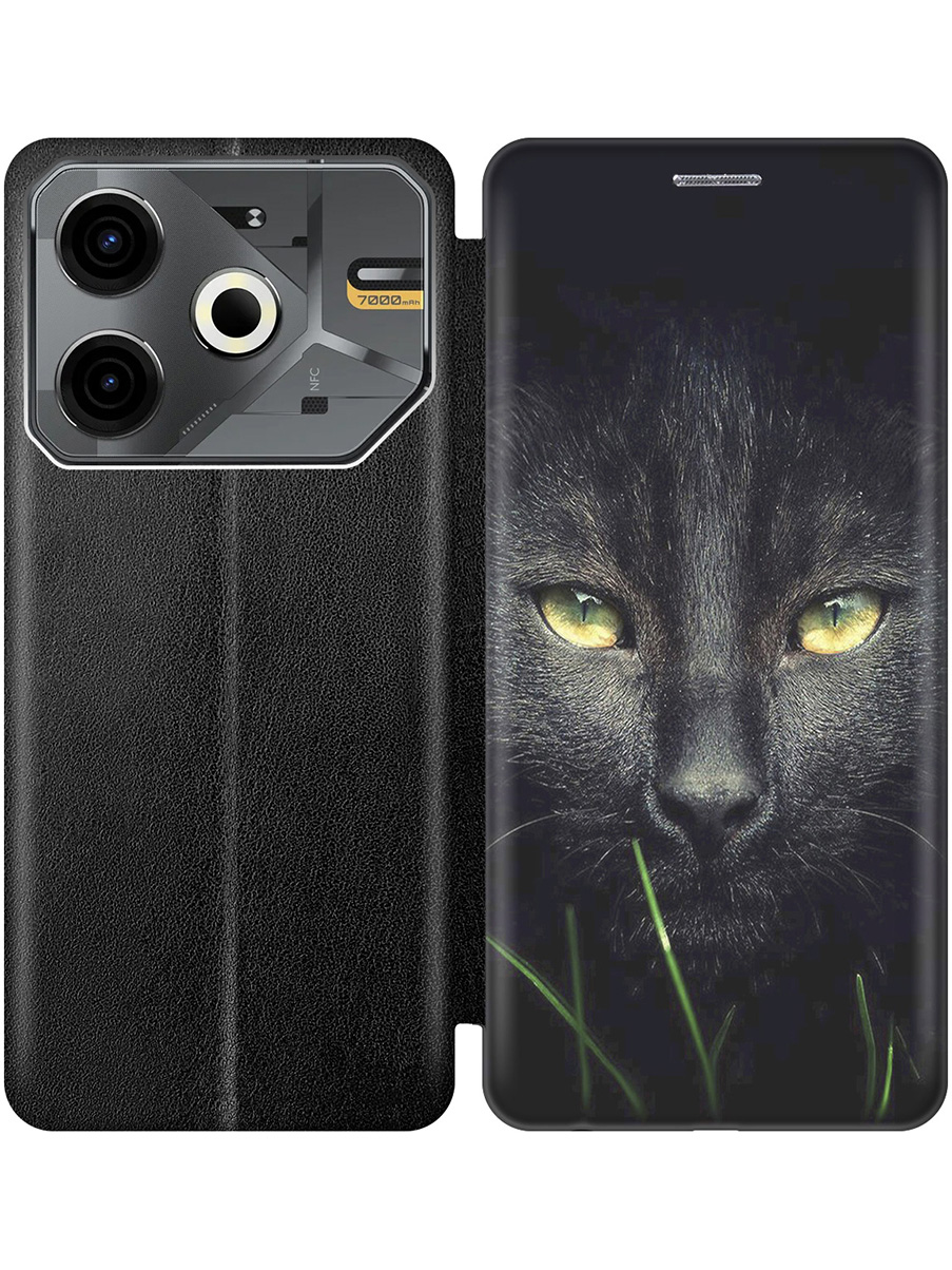 

Чехол-книжка на Tecno Pova 6 Neo с принтом "Кошка в темноте" черный, Черный;серый, 782634812