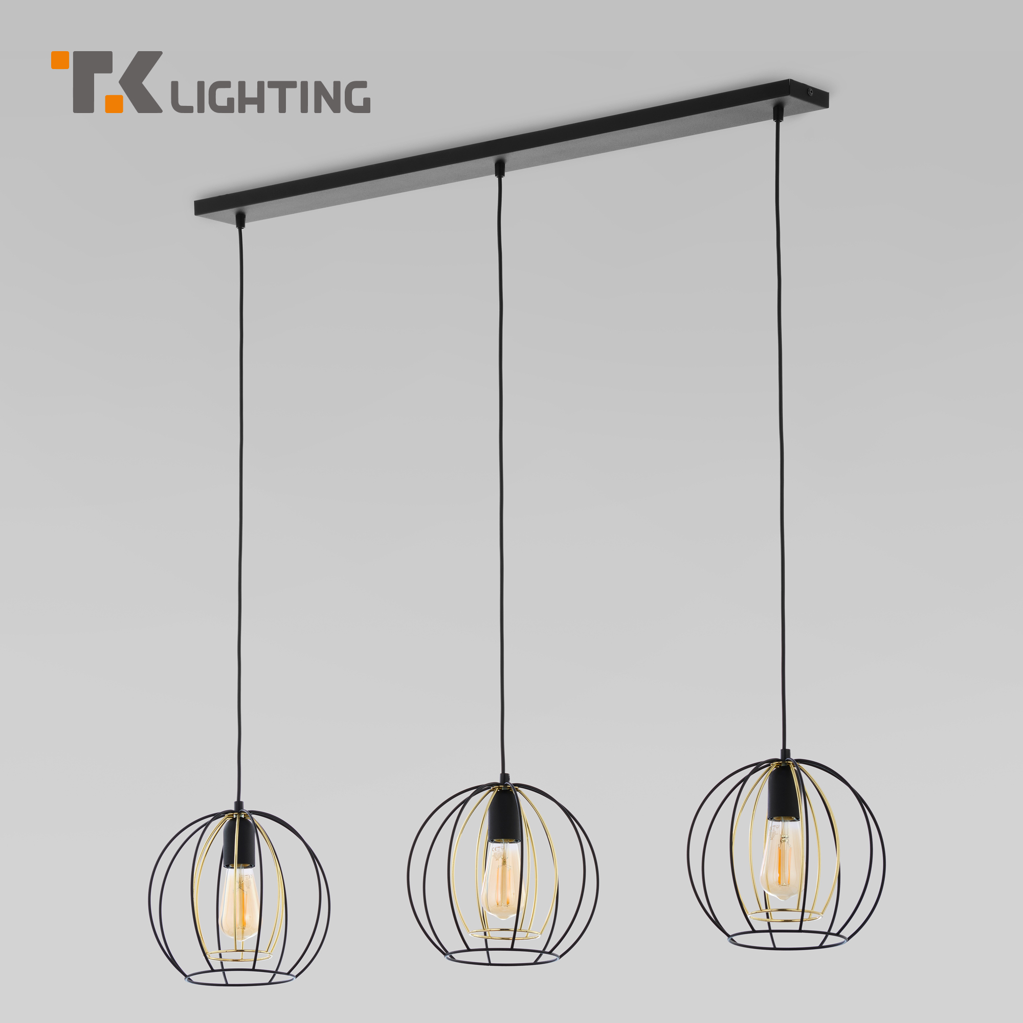 

Подвесной светильник с 3 металлическими плафонами TK Lighting 6599 Jaula черный/золото Е27