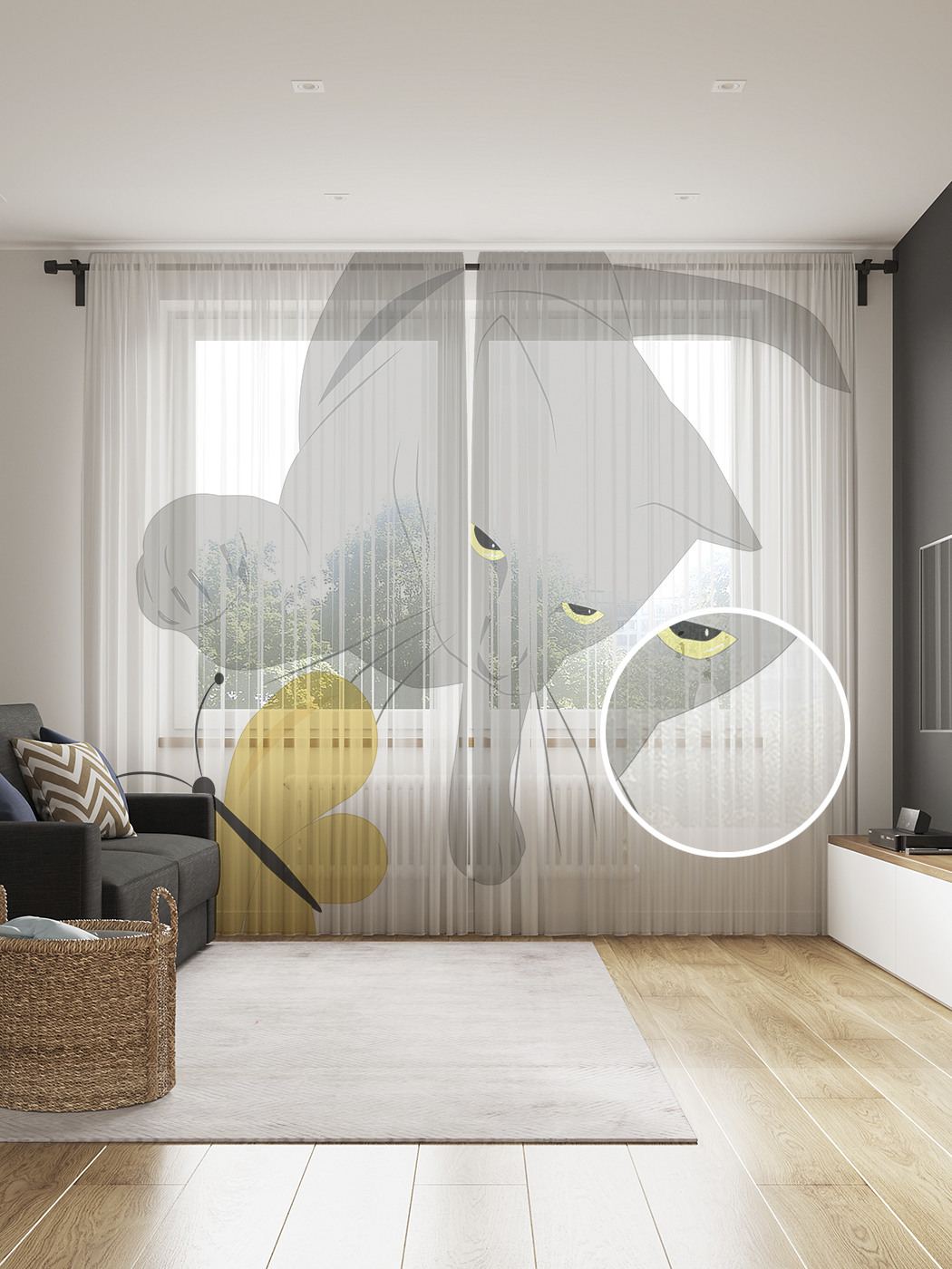 

Фототюль JoyArty "Хвостатый ловец бабочек", 145x265см, 2 полотна, лента, 50 крючков, Хвостатый ловец бабочек