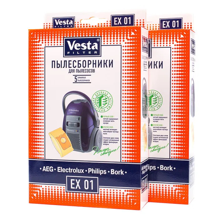 Пылесборник Vesta filter EX01 2 упак комплект пылесборников для aeg bork electrolux philips komforter