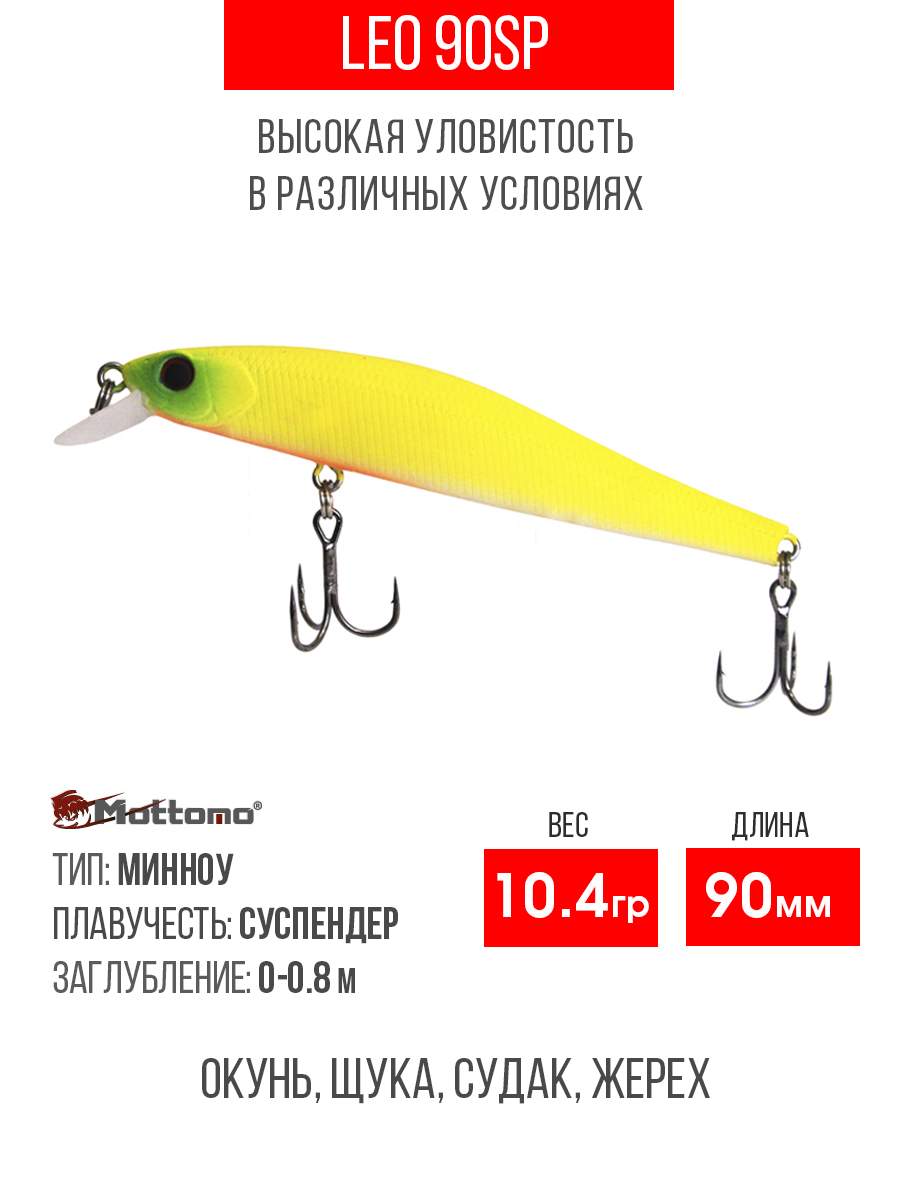 

Воблер Mottomo Leo 90SP 10,4g Chart Yellow, Разноцветный, Leo