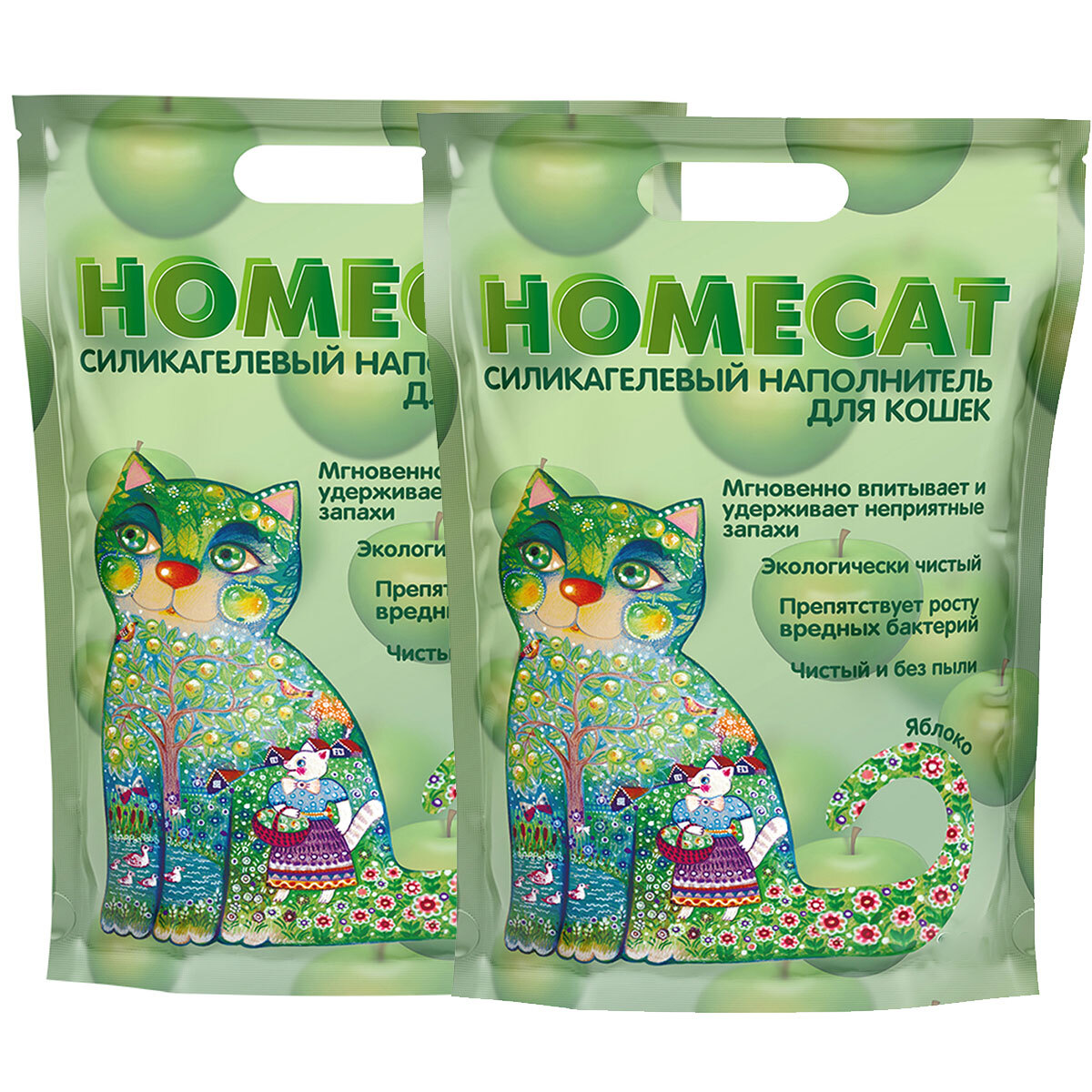 

Впитывающий наполнитель HOMECAT силикагелевый, яблоко, 2 шт по 7,6 л