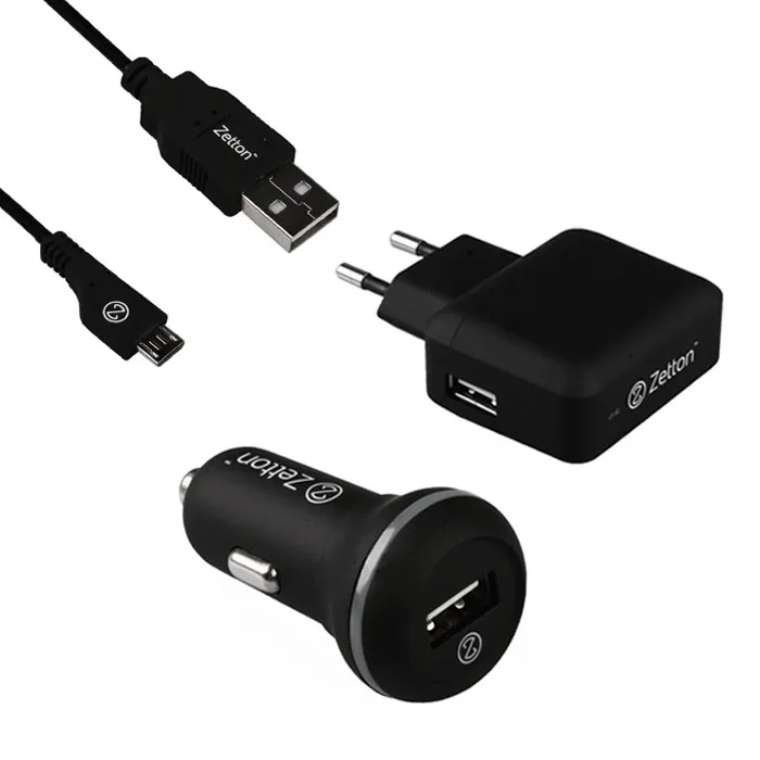 фото Сетевое зарядное устройство zetton micro usb - usb 1xusb 2.4 а black