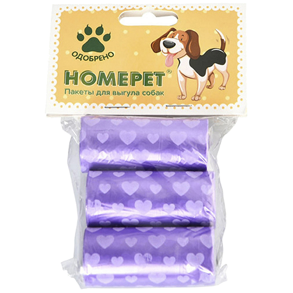 Пакеты гигиенические для выгула собак Homepet с рисунком, 3 по 20 шт