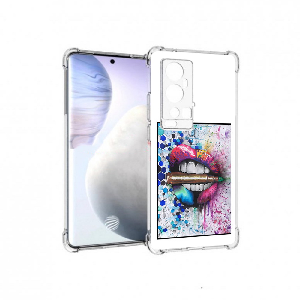 

Чехол MyPads Tocco для Vivo X60 Pro Plus разноцветные губы с пулей, Прозрачный, Tocco