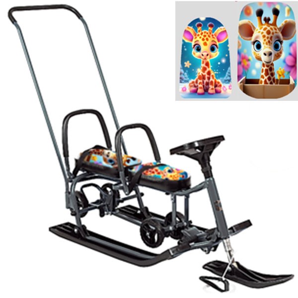 

Снегокат 507 высокий SNOWKAT TWINS BABY Wheel для двоих Жирафики, Черный