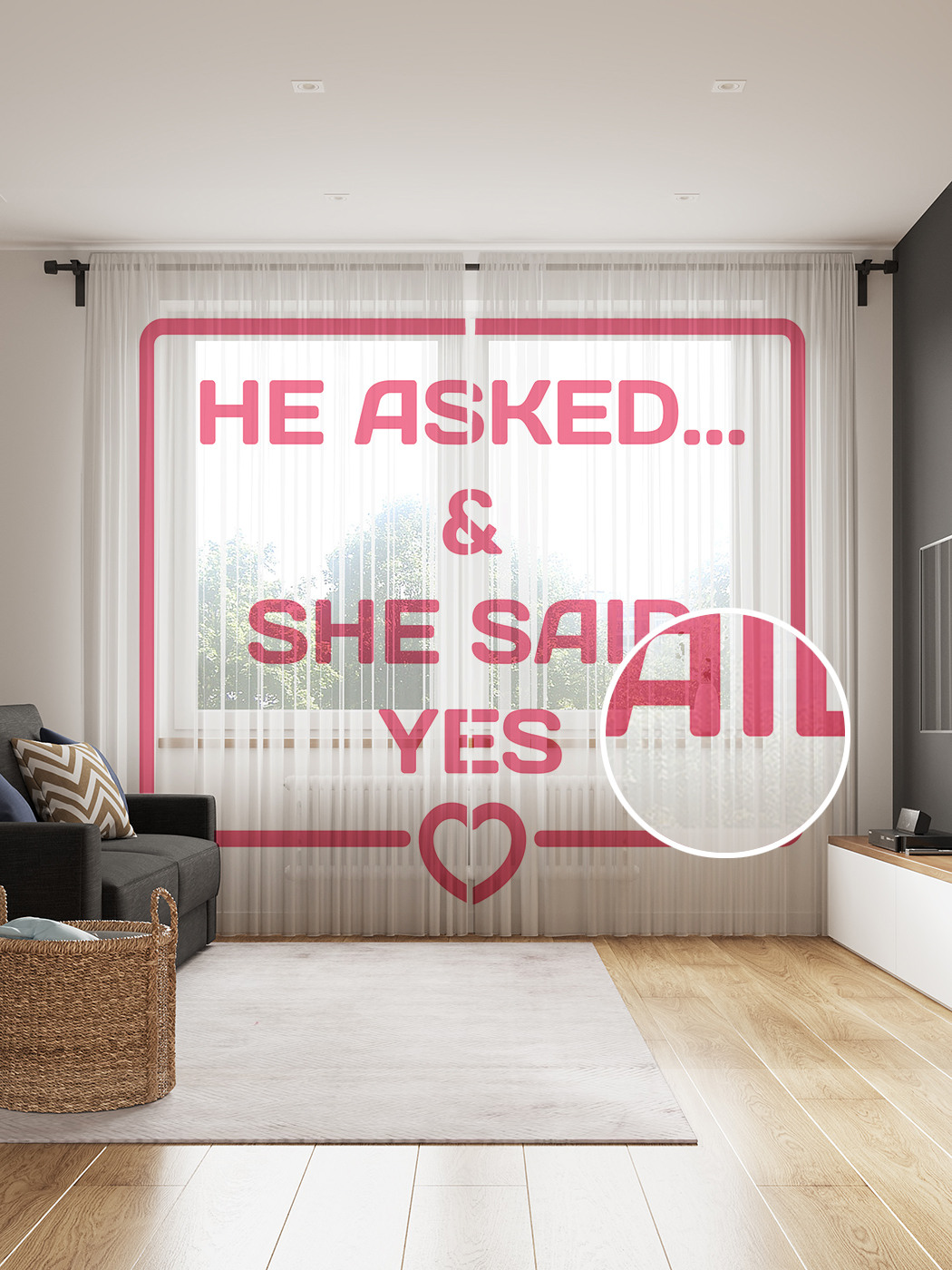 

Фототюль JoyArty "Он спросил она ответила Да", 145x265см, 2 полотна, лента, 50 крючков, Он спросил она ответила Да