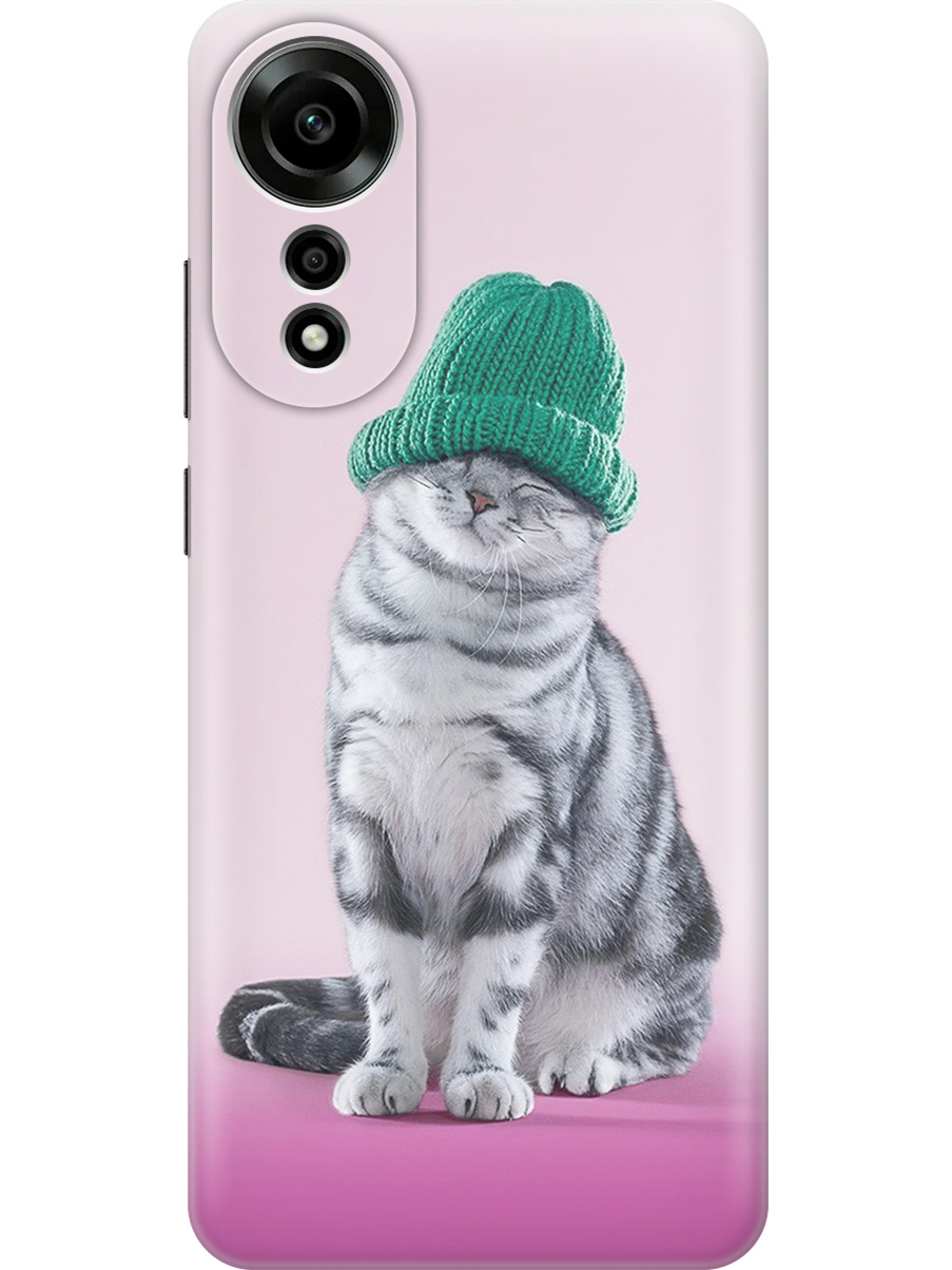 

Силиконовый чехол на Oppo A78 4G с принтом "Кот в зеленой шапке", Прозрачный;серый;розовый, 782629411