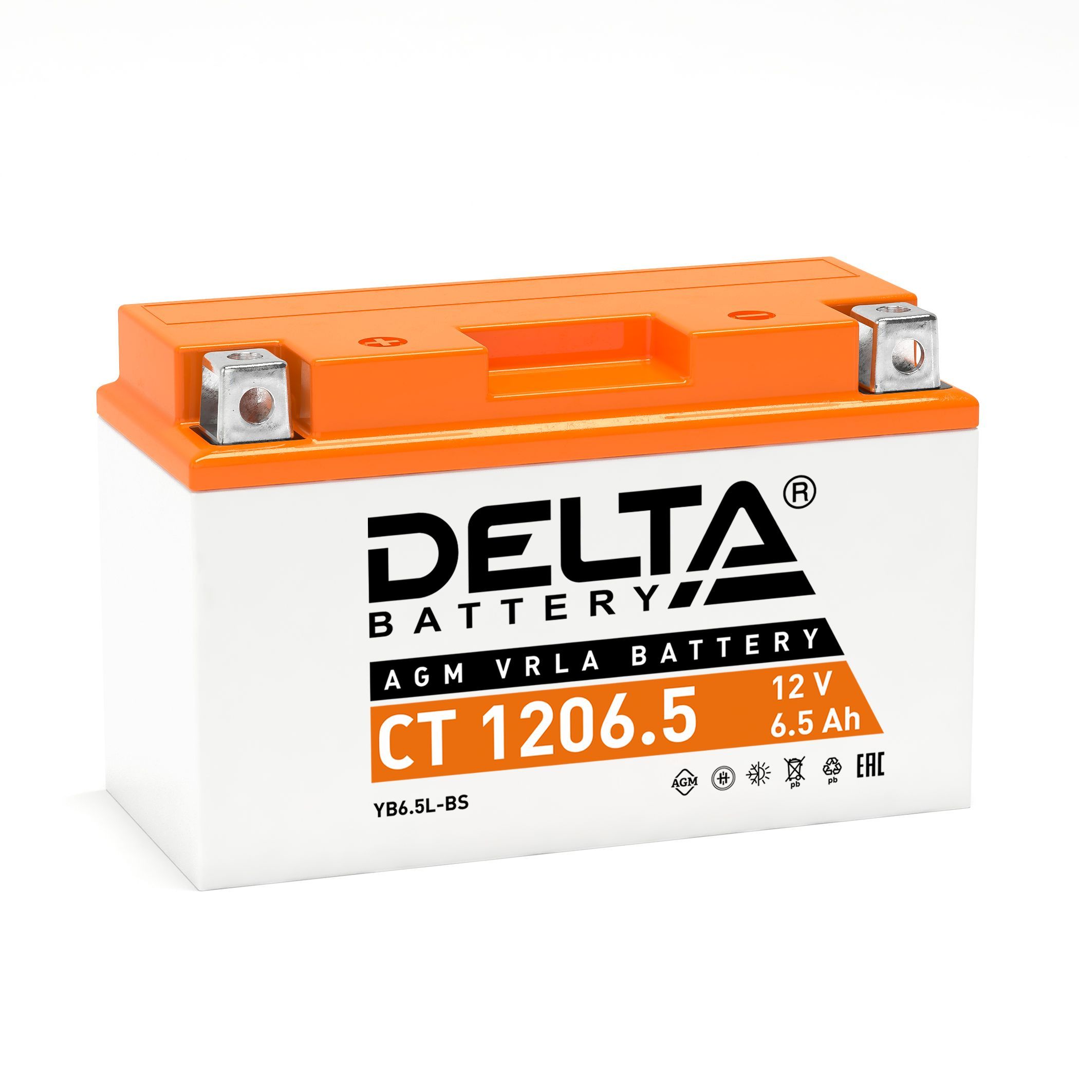 Мотоаккумулятор стартерный Delta CT 1206.5 12В 75А (12V 5Ah) (YB6.5L-BS)