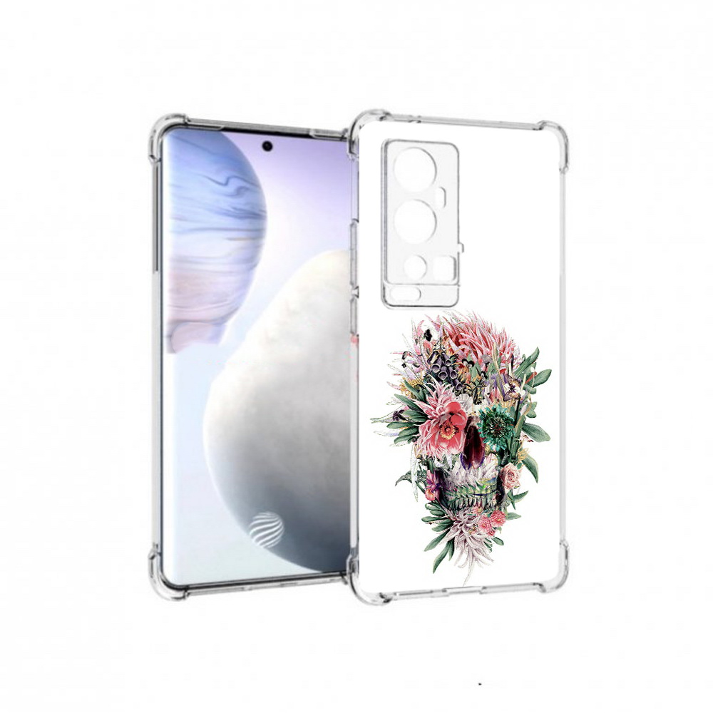 

Чехол MyPads Tocco для Vivo X60 Pro Plus череп из цветов, Прозрачный, Tocco