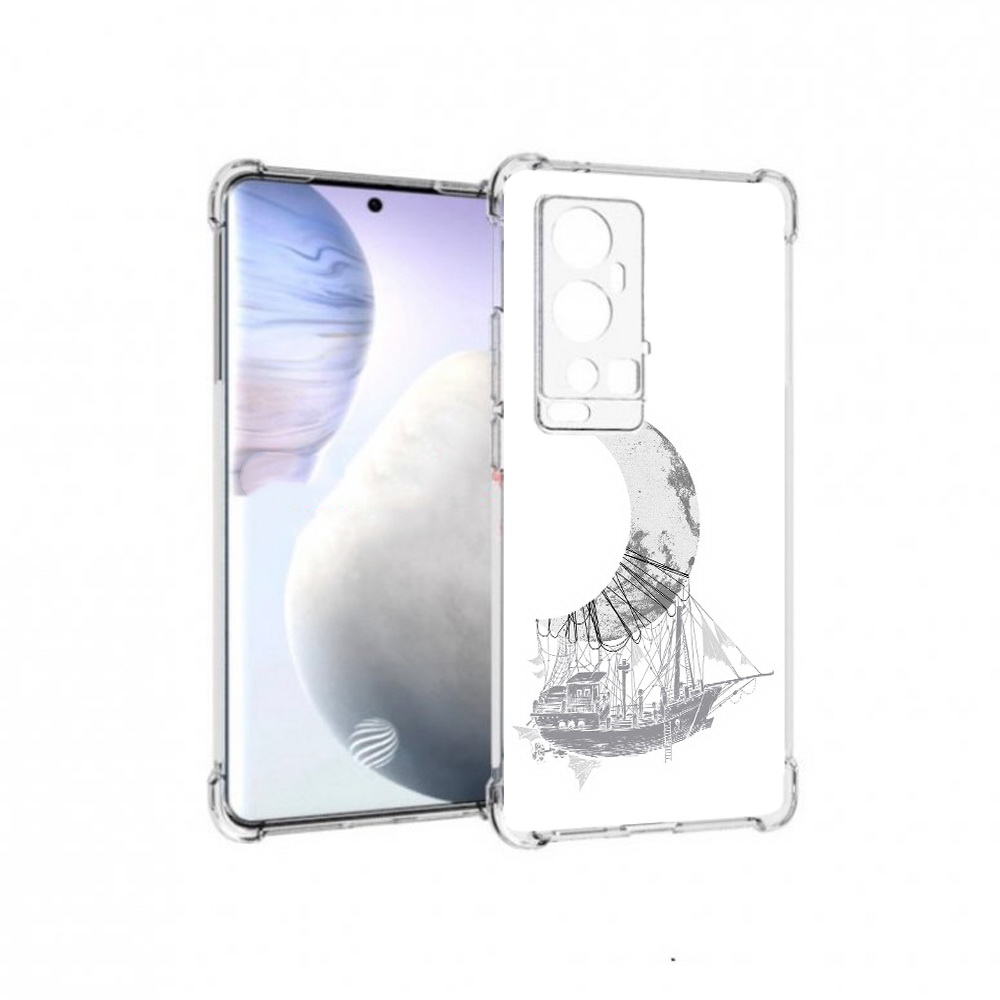 

Чехол MyPads Tocco для Vivo X60 Pro Plus черно белый корабль полумесяц, Прозрачный, Tocco