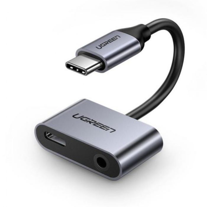 USB-Хаб UGREEN CM193 50596 2 Ports USB-C Hub + 3.5mm Audio, серый