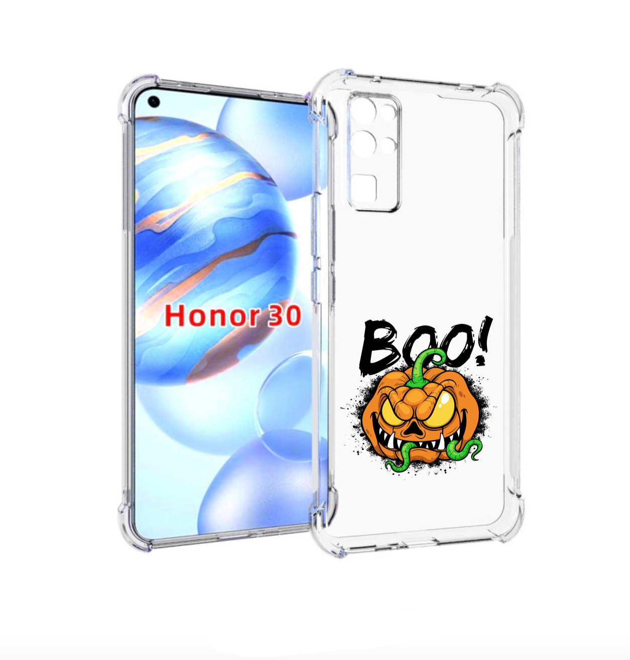 

Чехол бампер MyPads Хэллоуин бу для Honor 30 (BMH-AN10) противоу, Прозрачный, Tocco