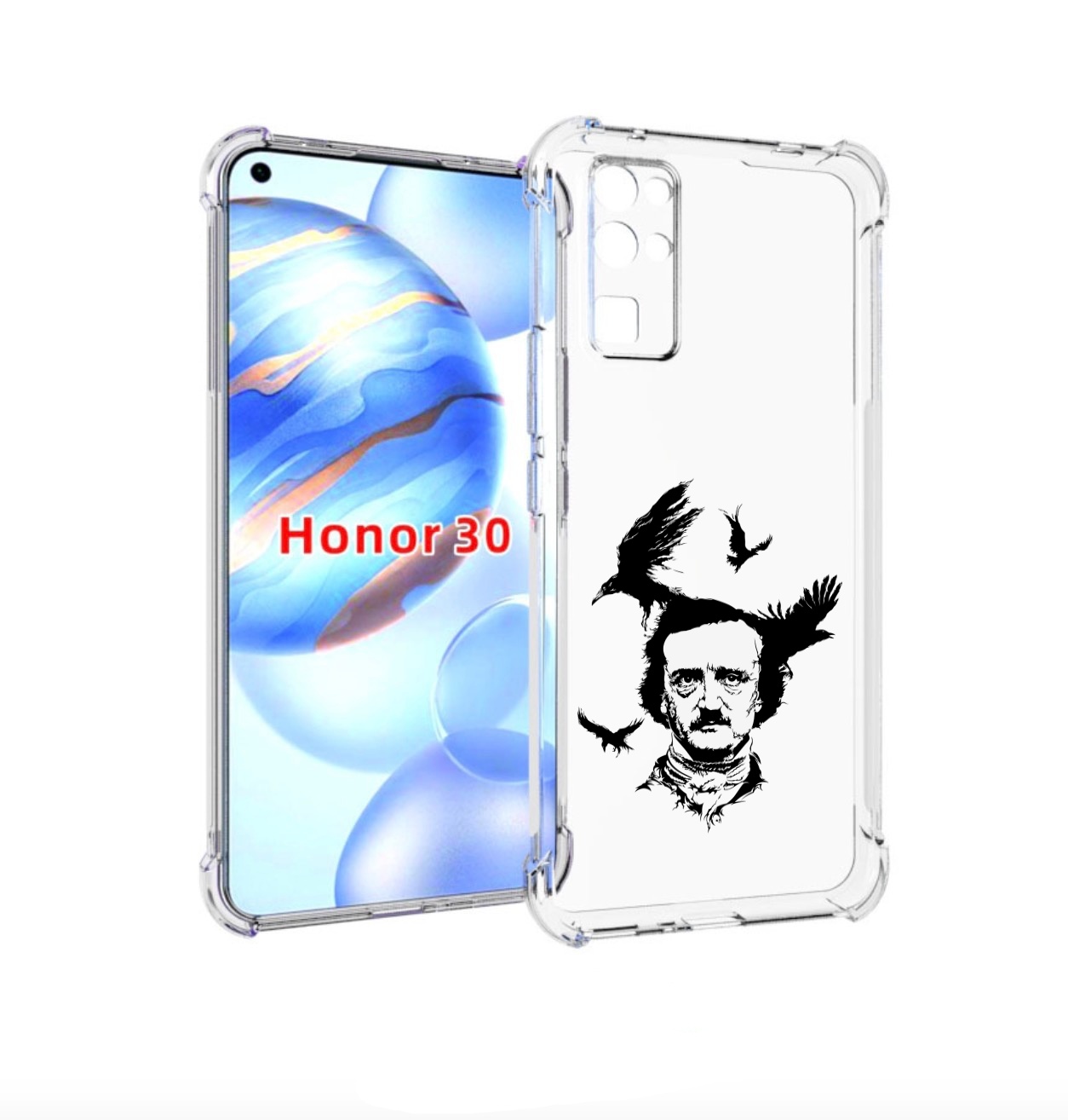 Чехол бампер MyPads Эдгар Аллан черно белый для Honor 30 (BMH-AN