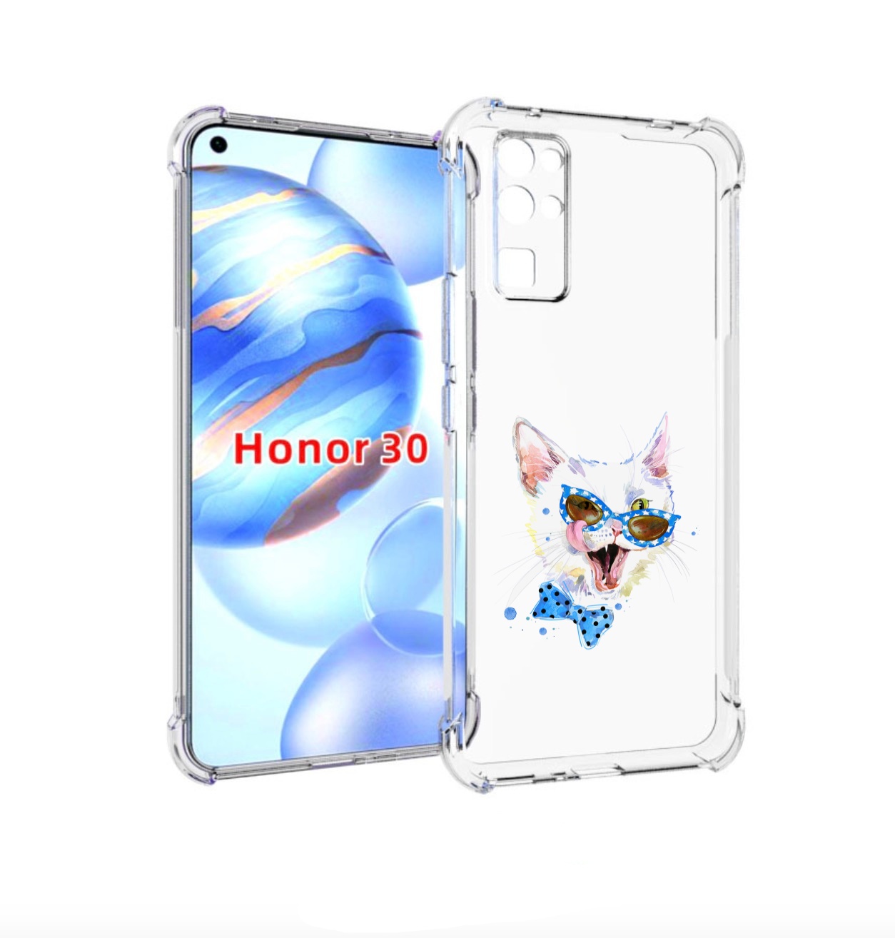 

Чехол бампер MyPads белый кот для Honor 30 (BMH-AN10) противоуда, Прозрачный, Tocco