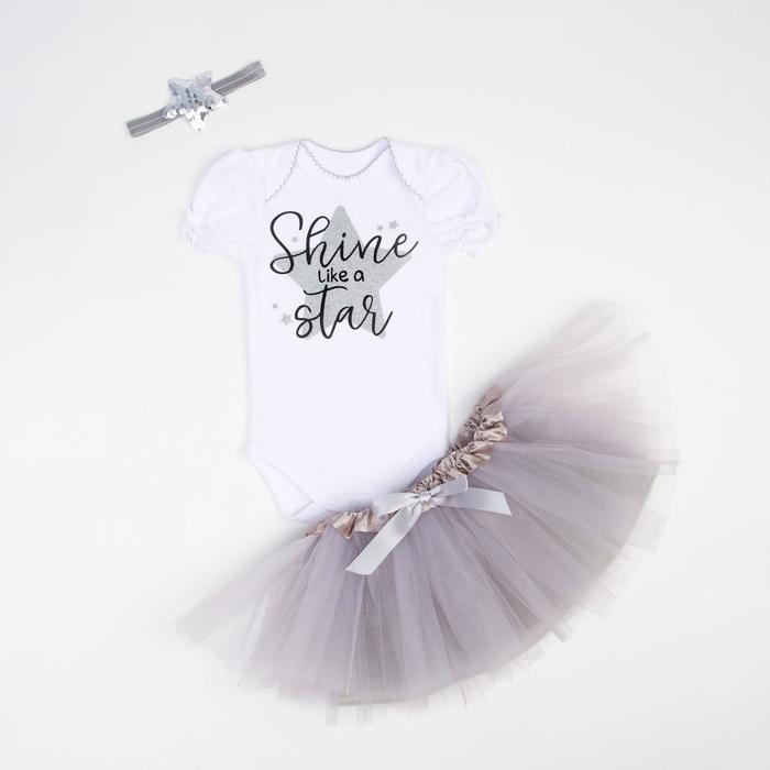

Набор Крошка Я: боди, юбка, повязка Shine, белый/серый, рост 74-80