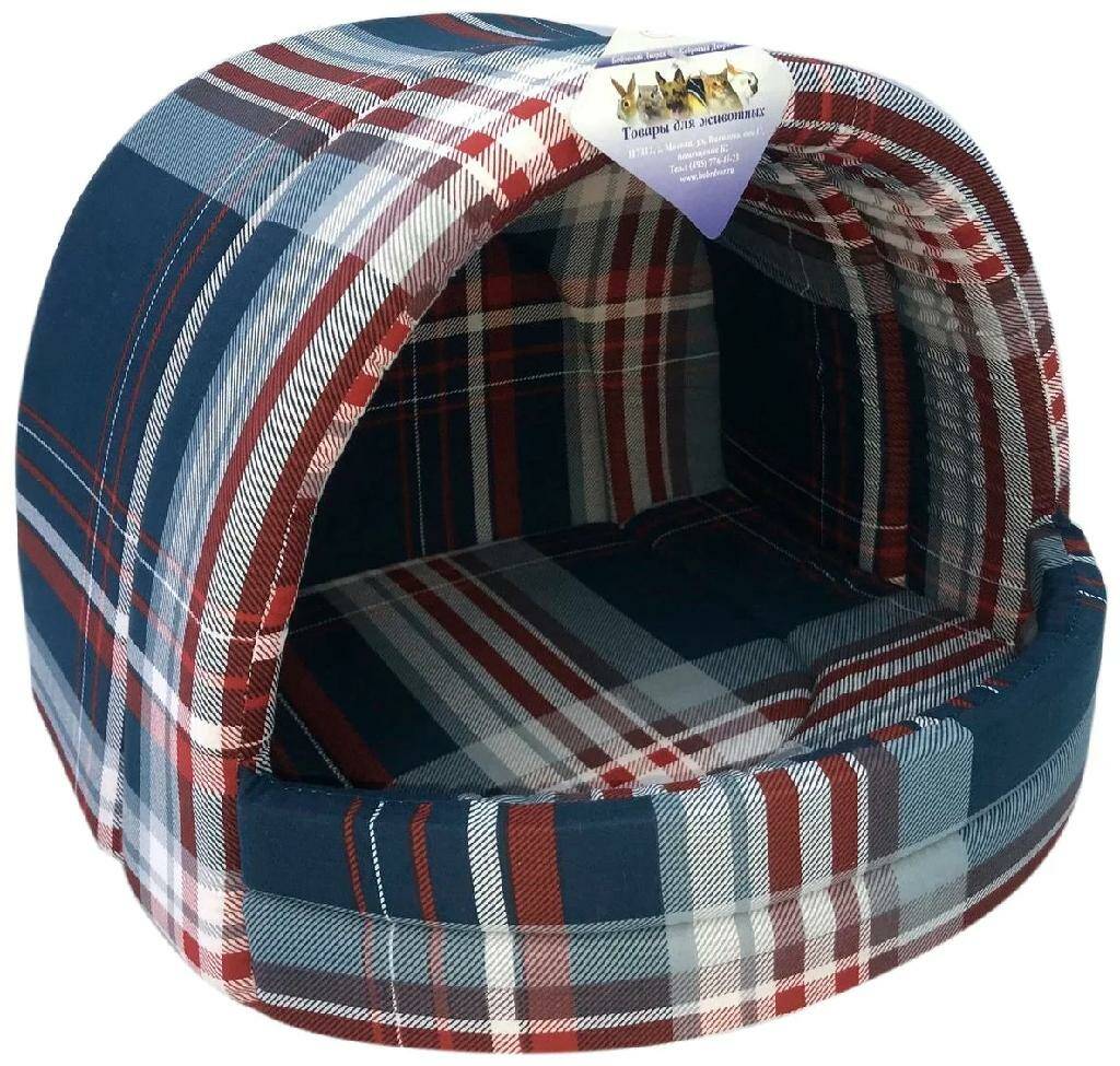 Лежанка для собак Бобровый Дворик эстрада шотландка синяя, № 2 44 х 40 х 36 см