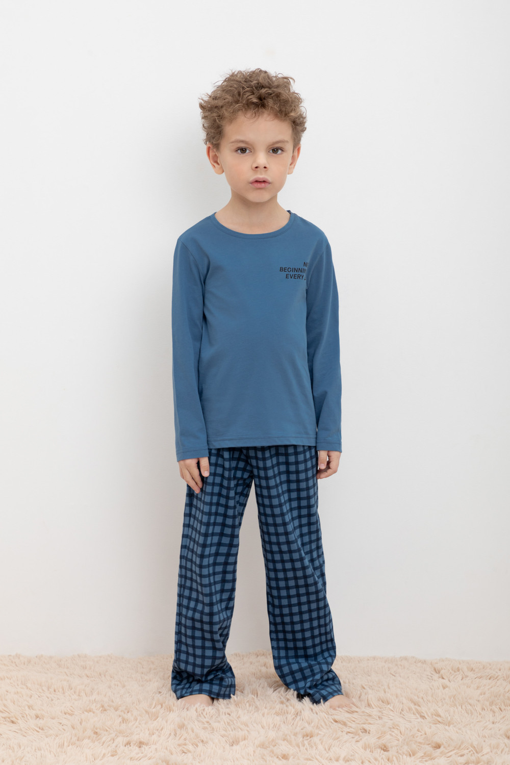 Пижама детская CROCKID М 1303-1, М 3702, синяя волна, бежевая клетка, 92 удлиненная бежевая шапка со стразами il trenino детская
