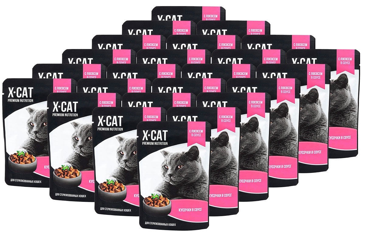 Влажный корм для кошек X-CAT Premium Nutrition с лососем в соусе, 24шт по 85г