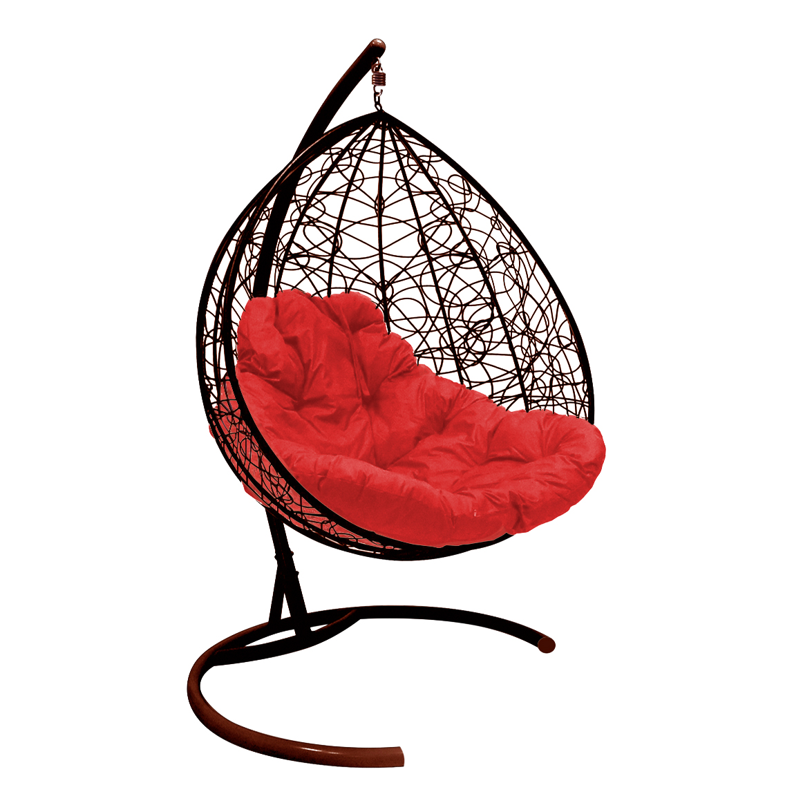 фото Подвесное кресло m-group "для двоих"с ротангом коричневое, красная подушка