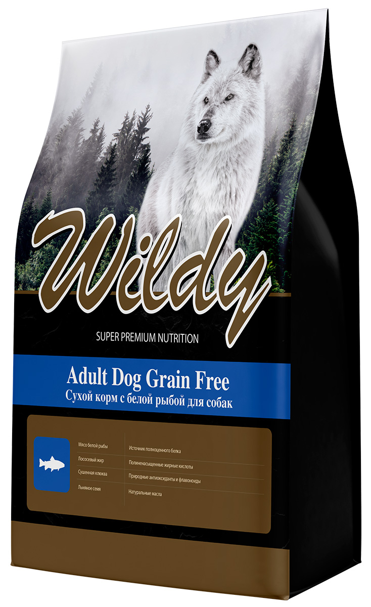 фото Сухой корм для взрослых собак wildy adult dog grain free, беззерновой с белой рыбой, 1 кг