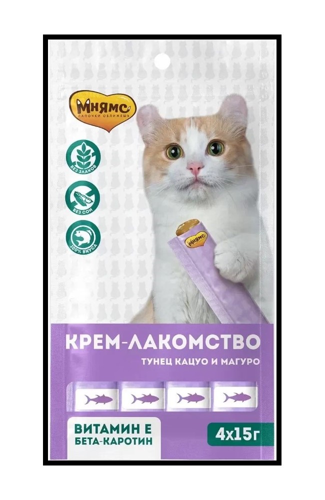 

Лакомство для кошек Мнямс крем с тунцом Кацуо и Магуро, 24 шт по 15 г