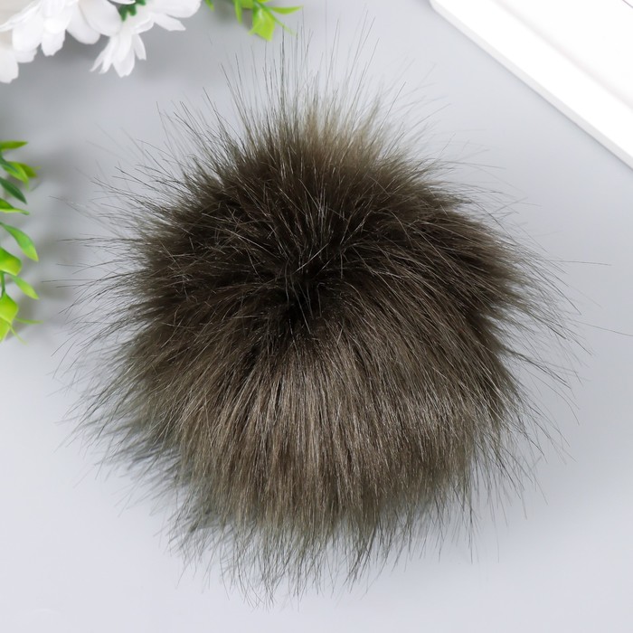Помпон искуственный мех песец 14 см (38-Оливка)