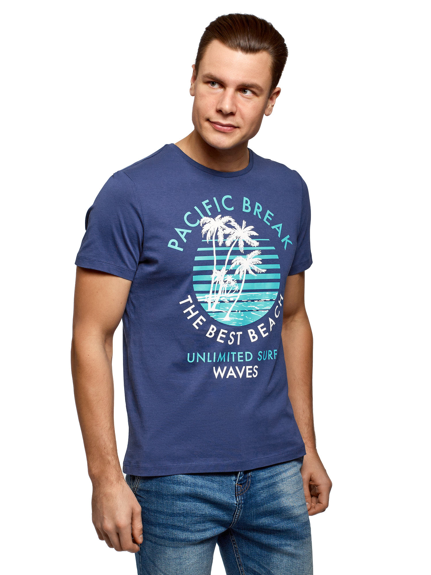 

Футболка мужская oodji 5L621002I-51 синяя XS, Голубой, 5L621002I-51