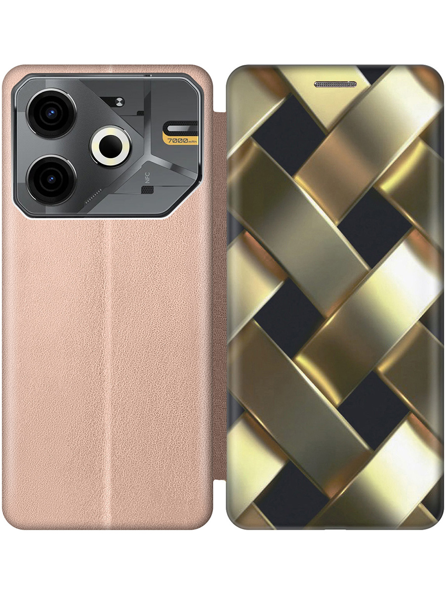 

Чехол-книжка на Tecno Pova 6 Neo с принтом "Золотистое плетение" золотой, Золотистый;черный, 782634832