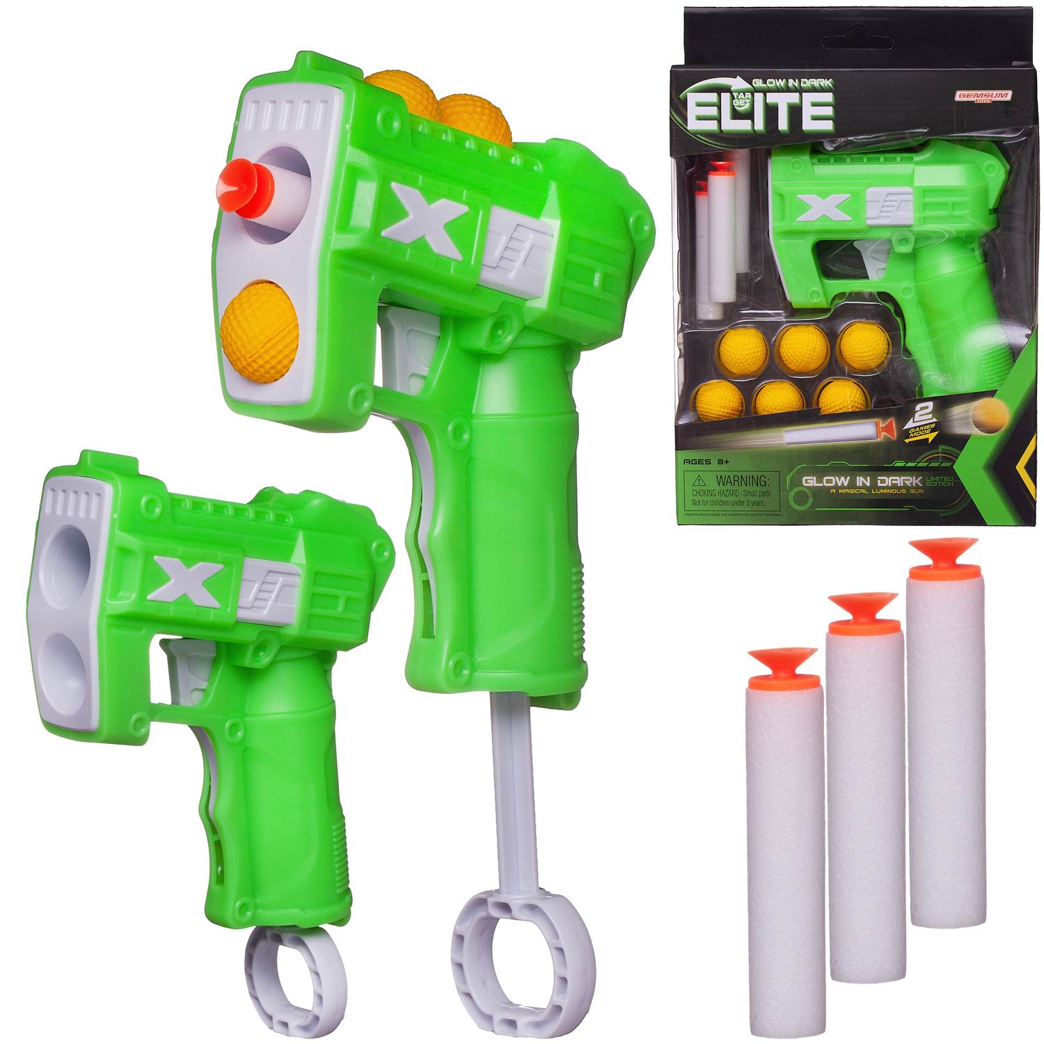 Бластер игрушечный Junfa, светящийся в темноте, 2в1, стреляет мягкими пулями и шариками