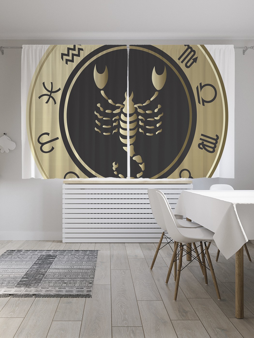 

Классические шторы JoyArty "Монета знак Скорпиона", Oxford DeLux, 2 полотна 145x180 см, Монета знак Скорпиона