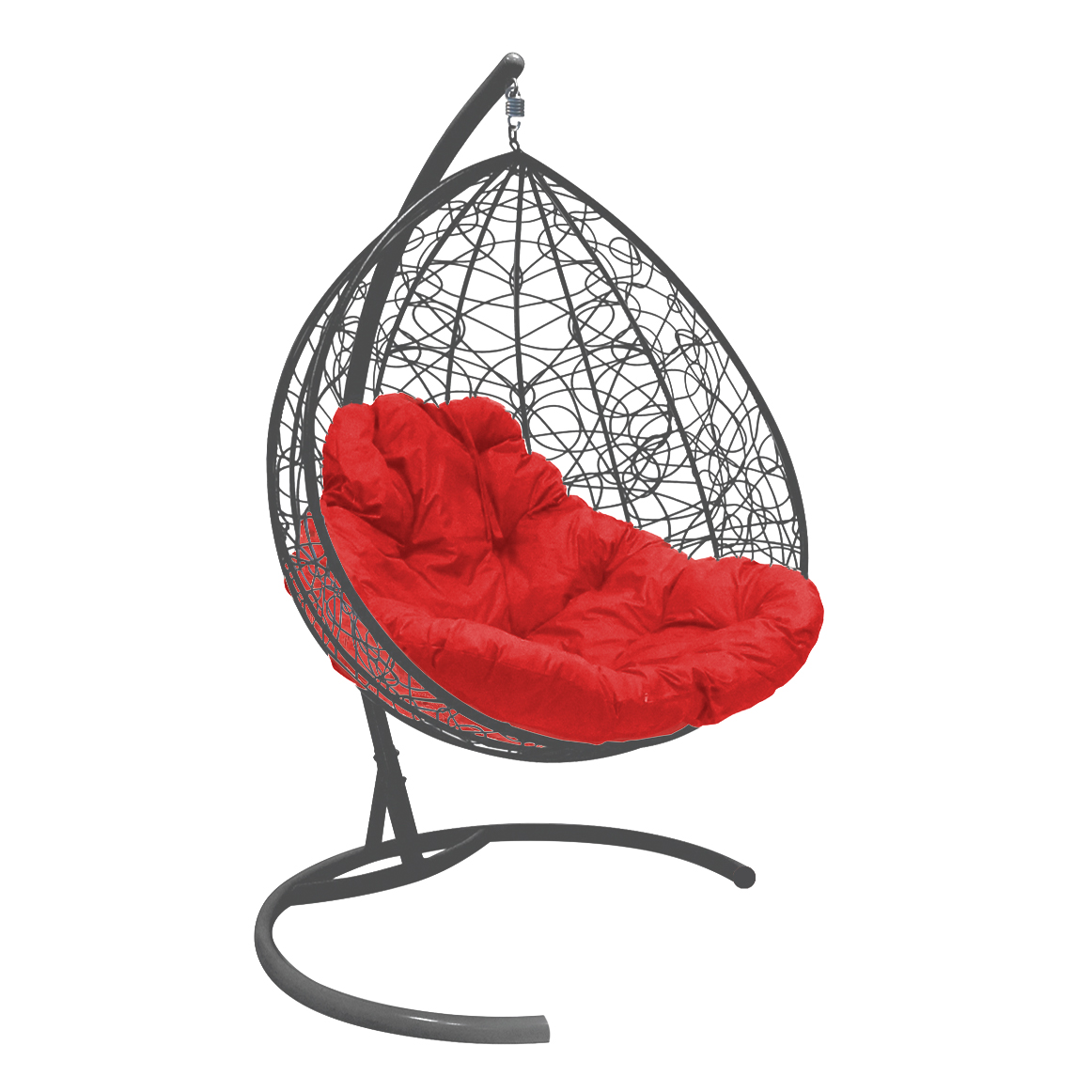 фото Подвесное кресло m-group "для двоих"с ротангом серое, красная подушка