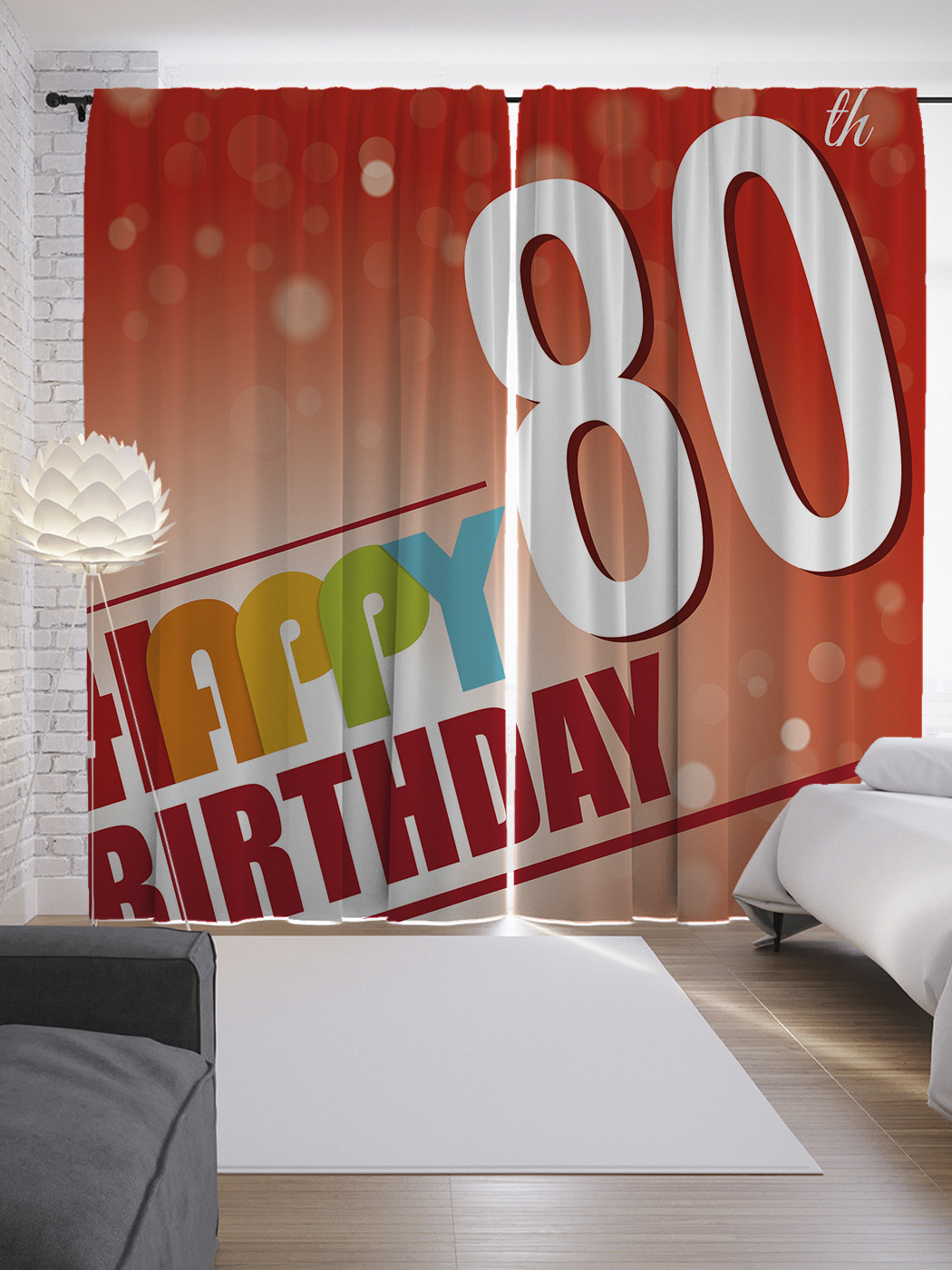

Шторы JoyArty с фотопечатью "Открытка на 80-летие" из сатена, 290х265 см, Открытка на 80-летие