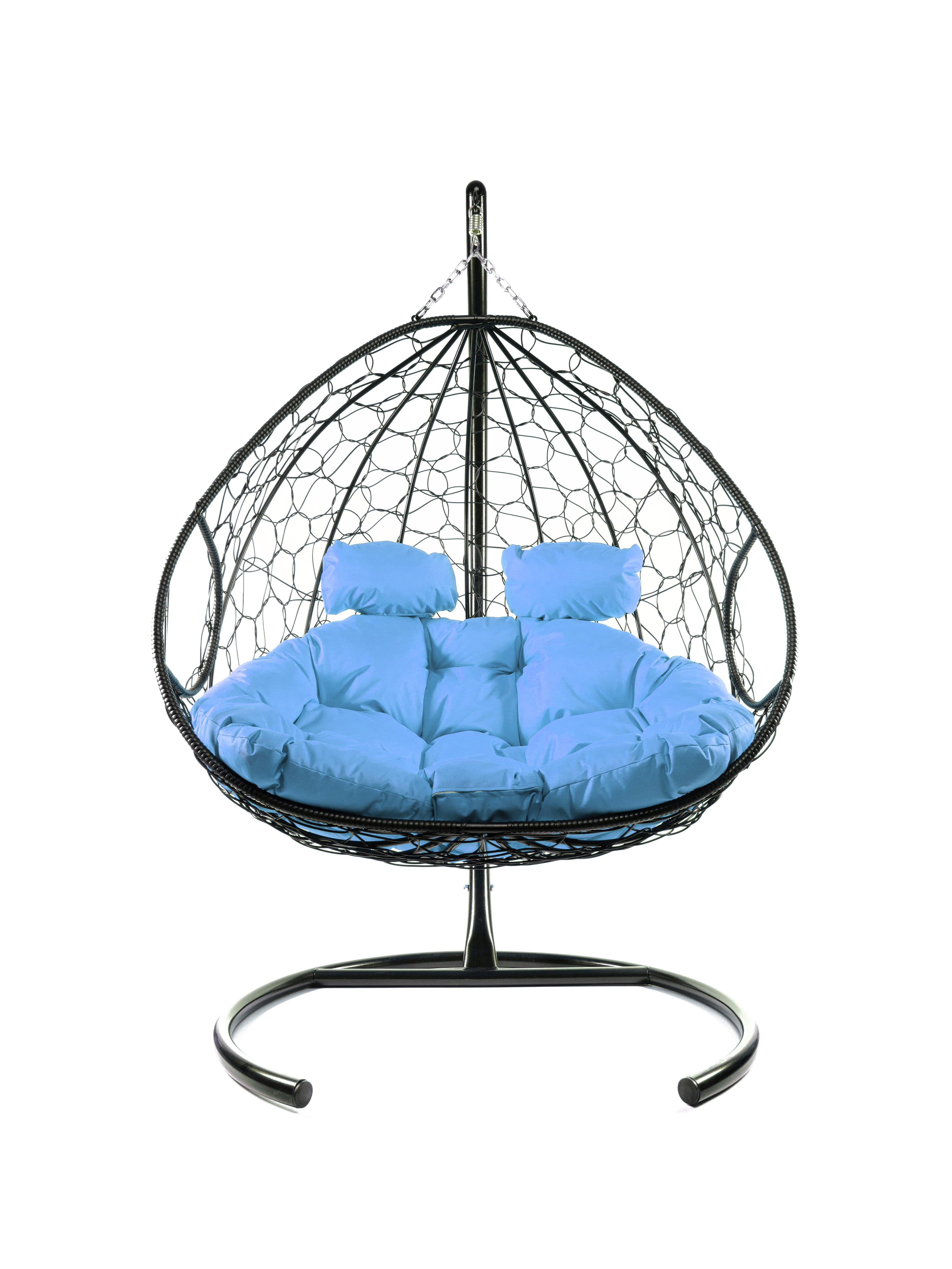 фото Подвесное кресло черный m-group для двоих ротанг 11450403 голубая подушка