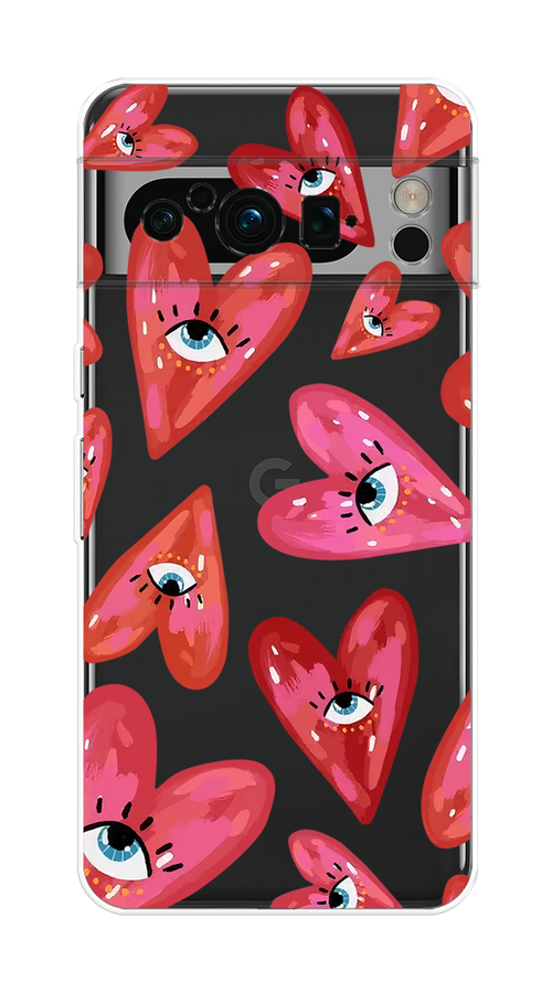 

Чехол на Google Pixel 8 Pro "Сердечки с глазами", Коричневый;красный;розовый, 271650-1