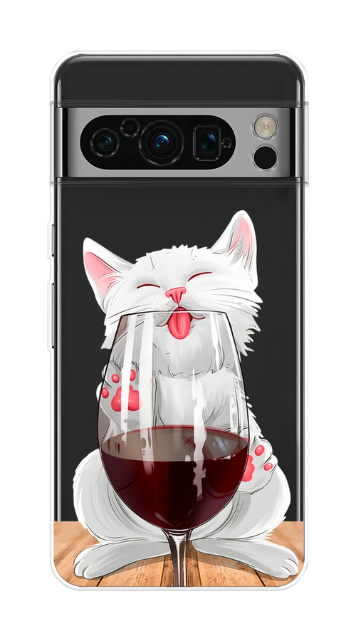 

Чехол на Google Pixel 8 Pro "Кот с бокалом", Прозрачный;белый;красный, 271650-1