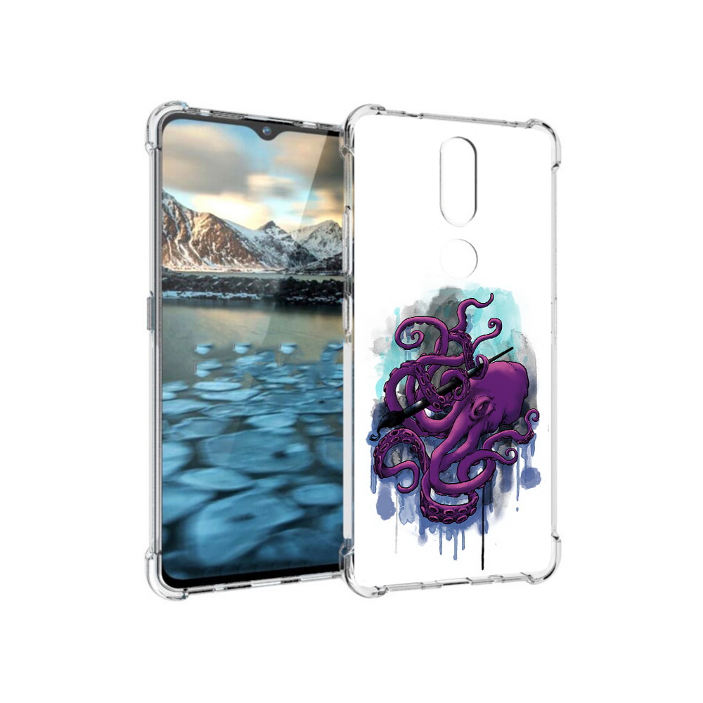 

Чехол MyPads Tocco для Nokia 2.4 фиолетовый осьминог (PT227049.107.658), Прозрачный, Tocco