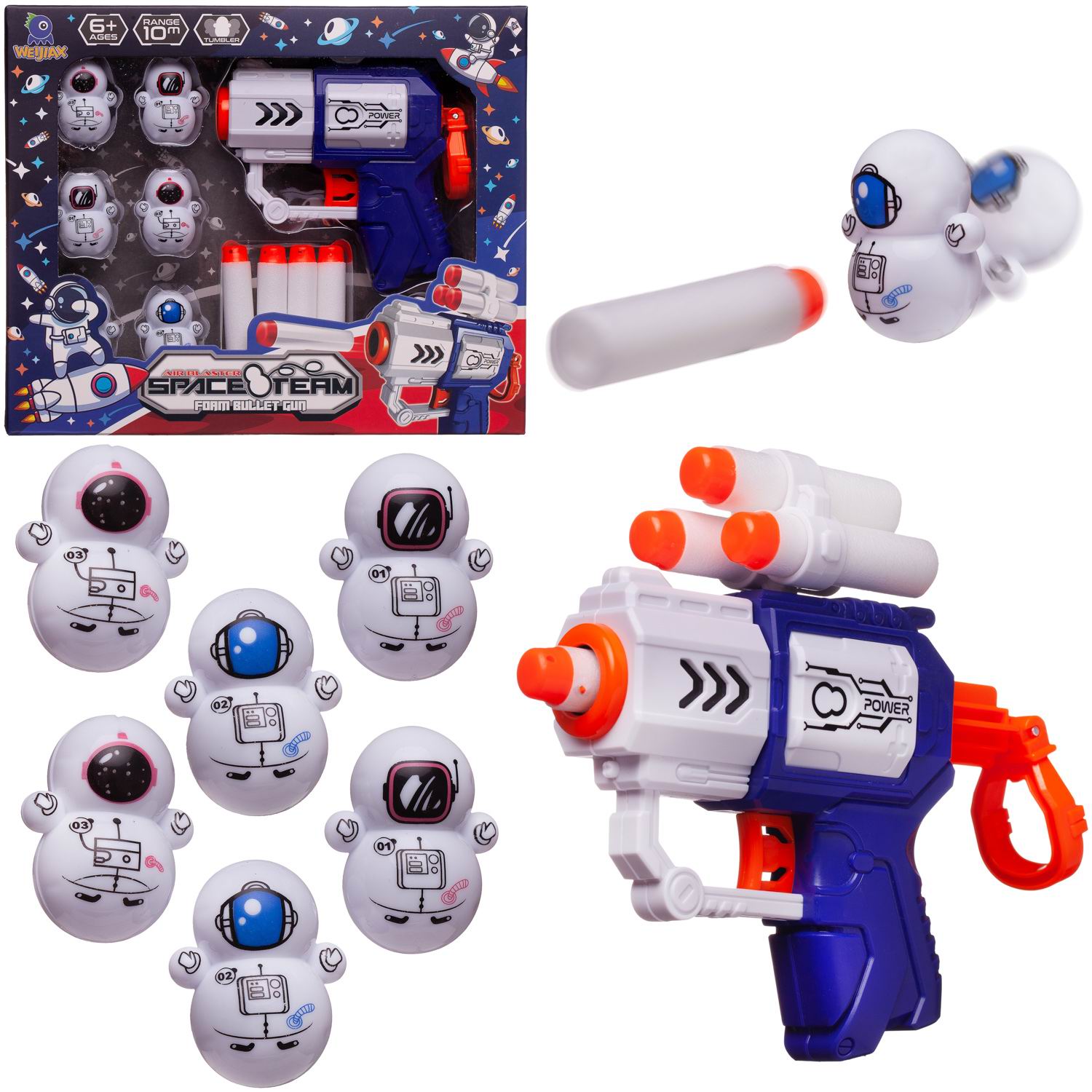 Игровой набор Junfa c игрушечным бластером с 4 мягкими пулями и 6 мишенями