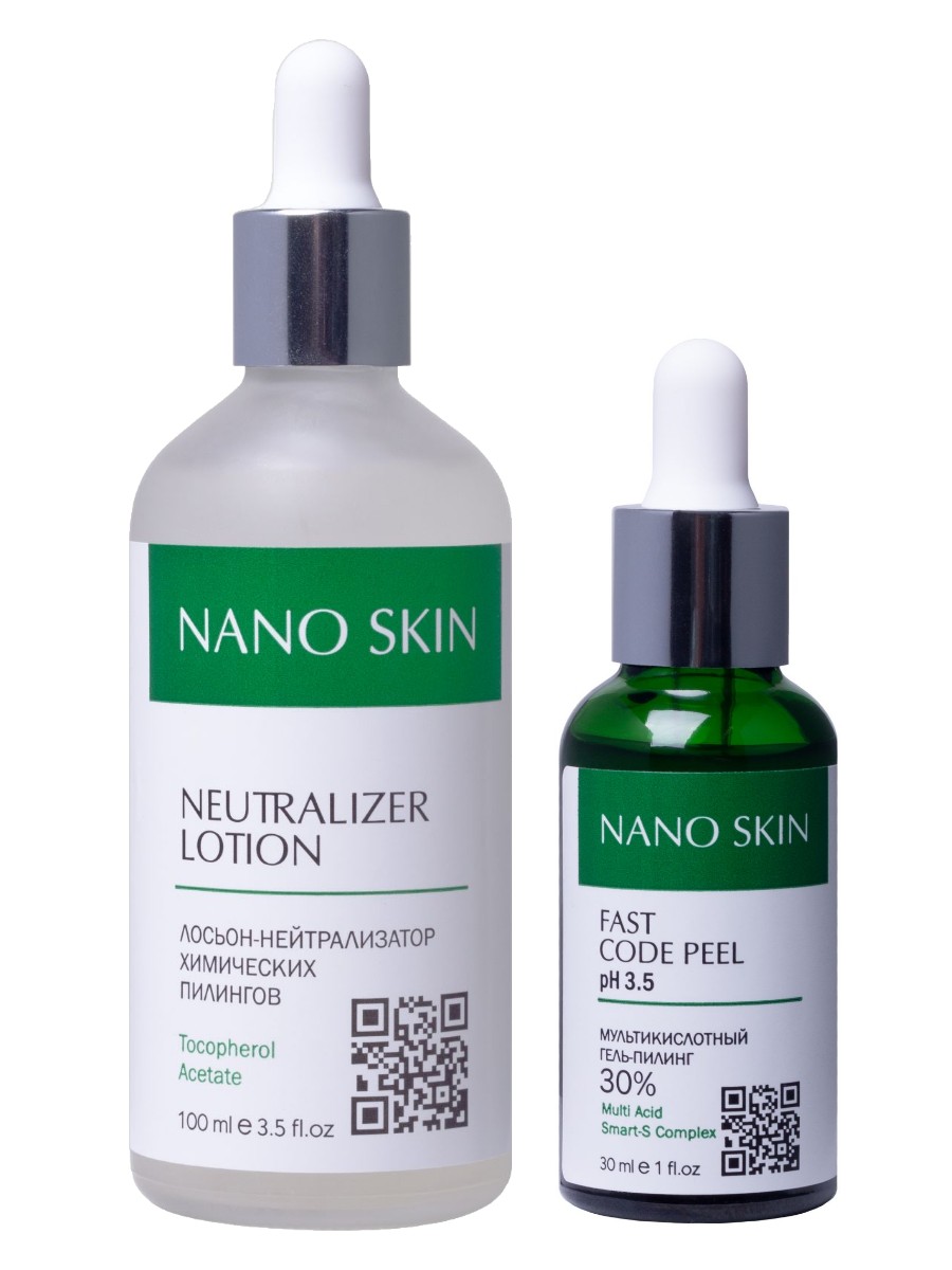 Нейтрализатор и Пилинг для лица Nano Skin Fast Code Peel кислотный гликолевый 100 и 30 мл biette нейтрализатор щелочных кератолитиков восстановление нормального уровня ph кожи 100