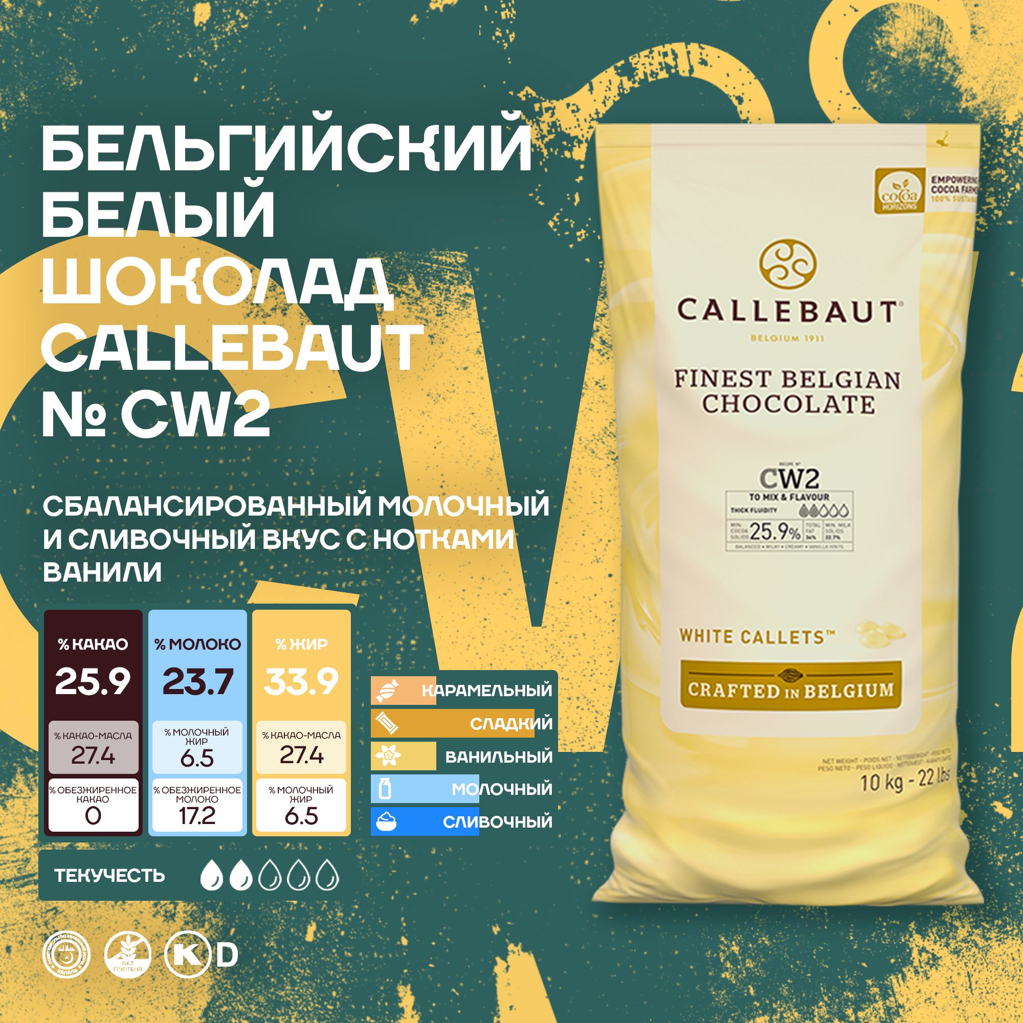 Бельгийский белый шоколад Callebaut CW2 в каллетах, 2 шт х 10 кг
