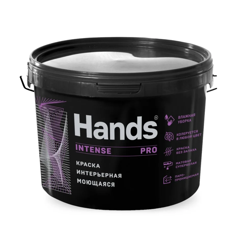 фото Краска вд интерьерная моющаяся супербелая hands intense pro 3кг