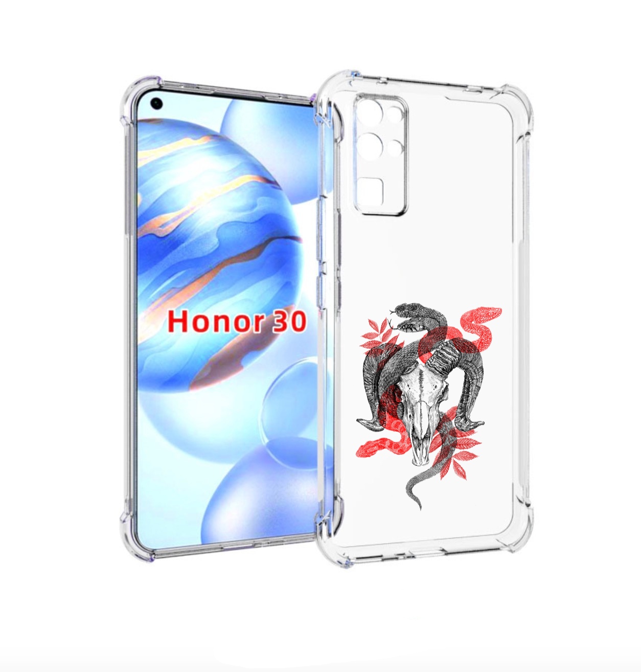 

Чехол бампер MyPads змея в черепе рисунок для Honor 30 (BMH-AN10, Прозрачный, Tocco