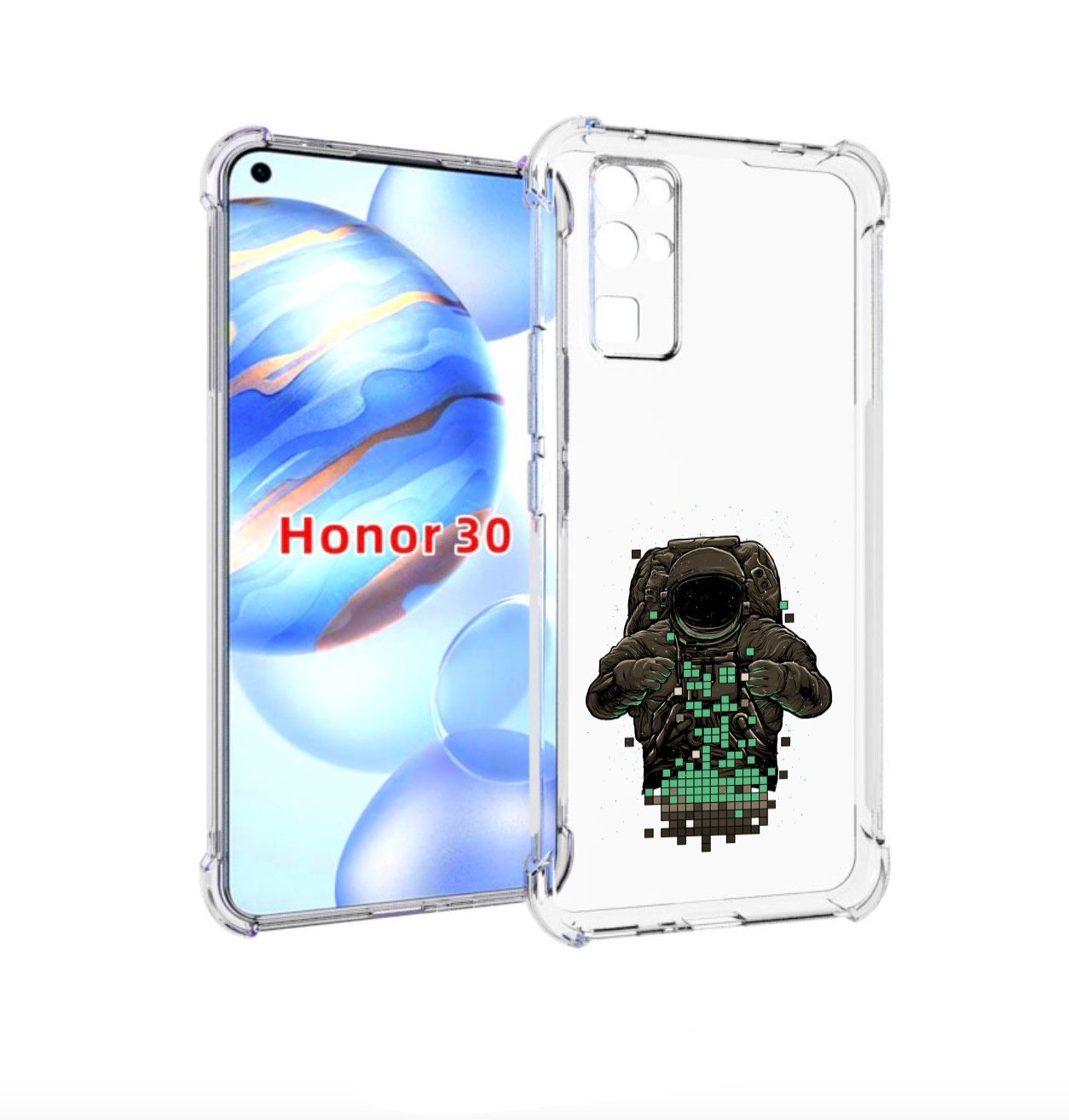

Чехол бампер MyPads космонавт с пикселями для Honor 30 (BMH-AN10, Прозрачный, Tocco