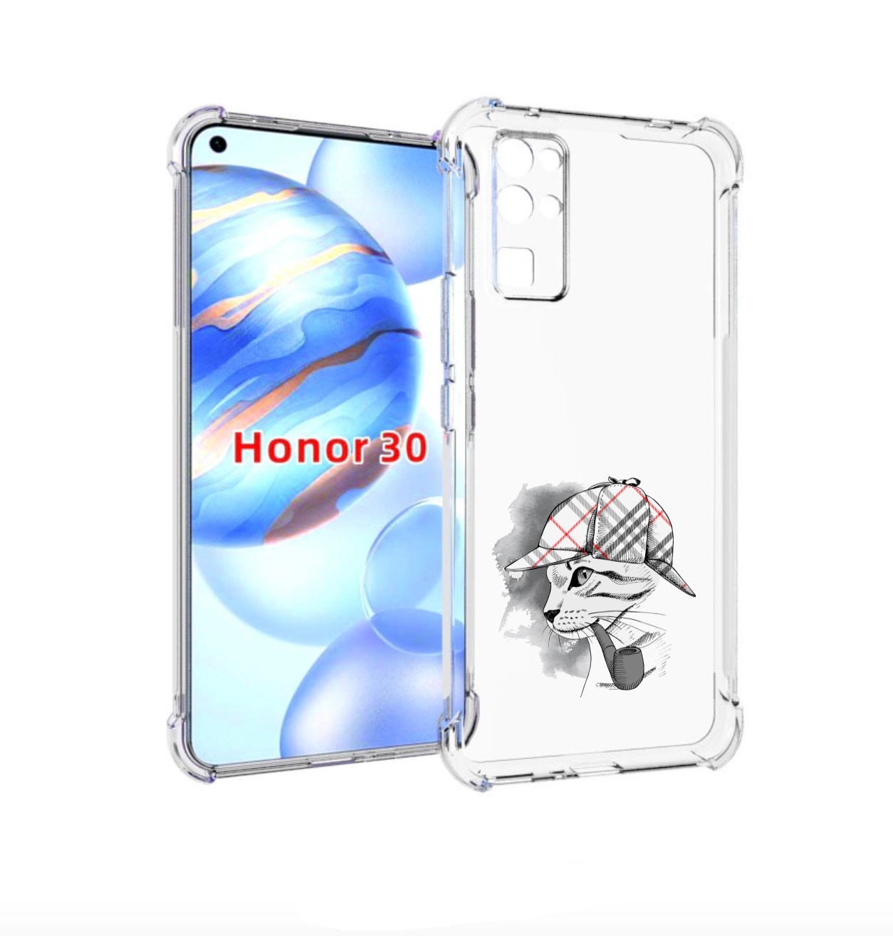 

Чехол бампер MyPads кошка с трубкой для Honor 30 (BMH-AN10) прот, Прозрачный, Tocco