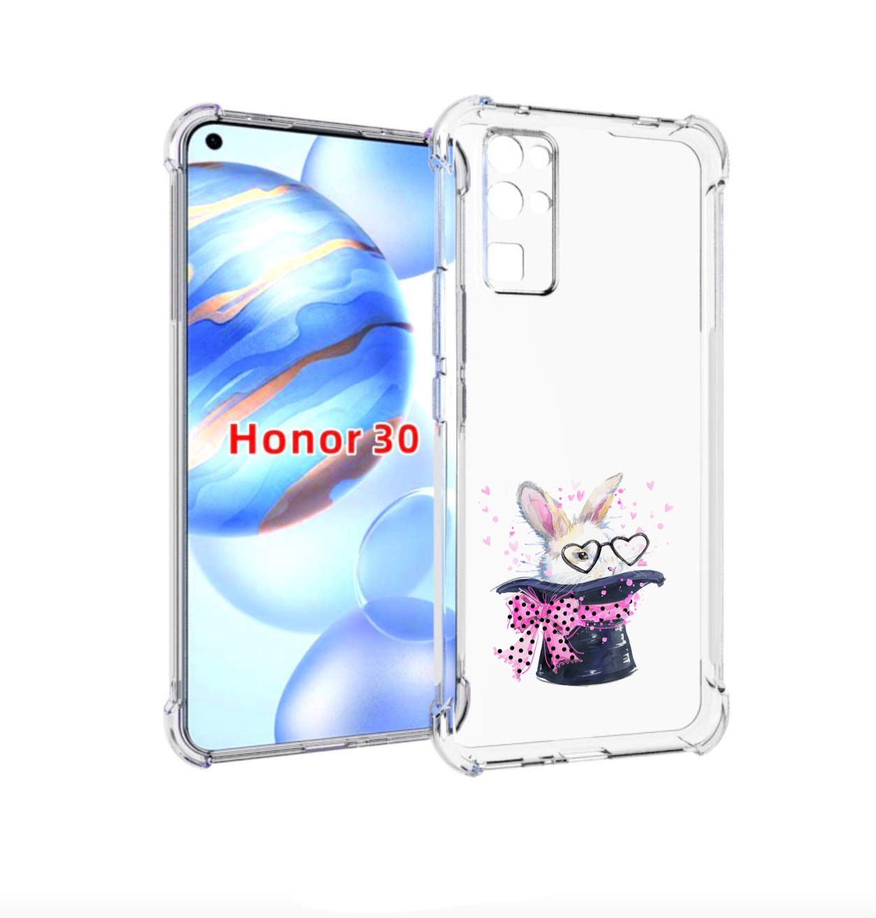 

Чехол бампер MyPads кролик в шляпе для Honor 30 (BMH-AN10) проти, Прозрачный, Tocco