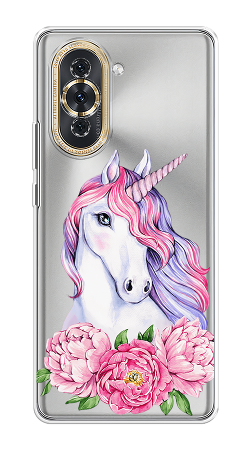 

Чехол на Huawei Nova 10 "Единорог с пионами", Розовый;белый;зеленый, 6108950-1