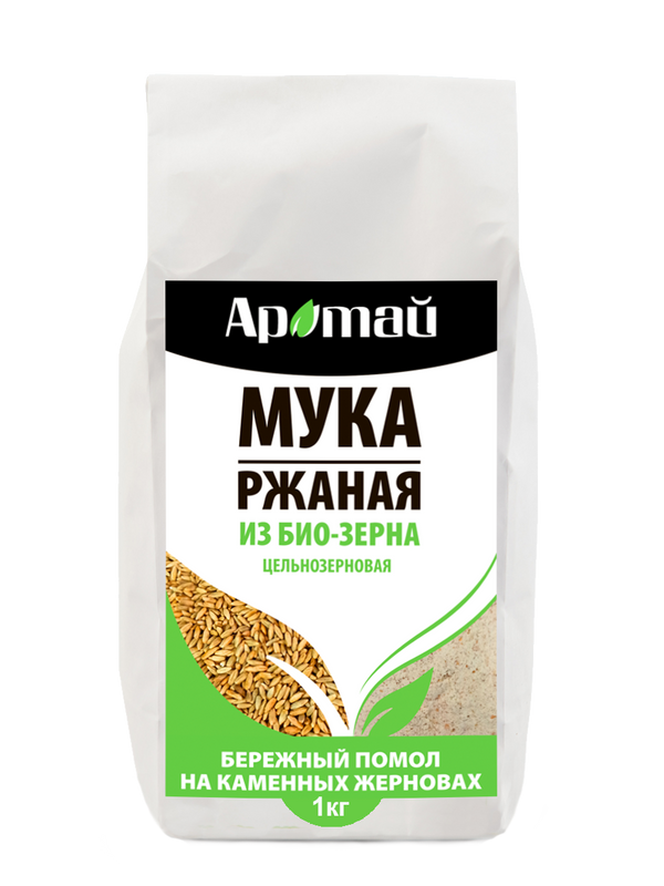 

Мука ржаная цельнозерновая "Аратай" из био зерна, 1 кг