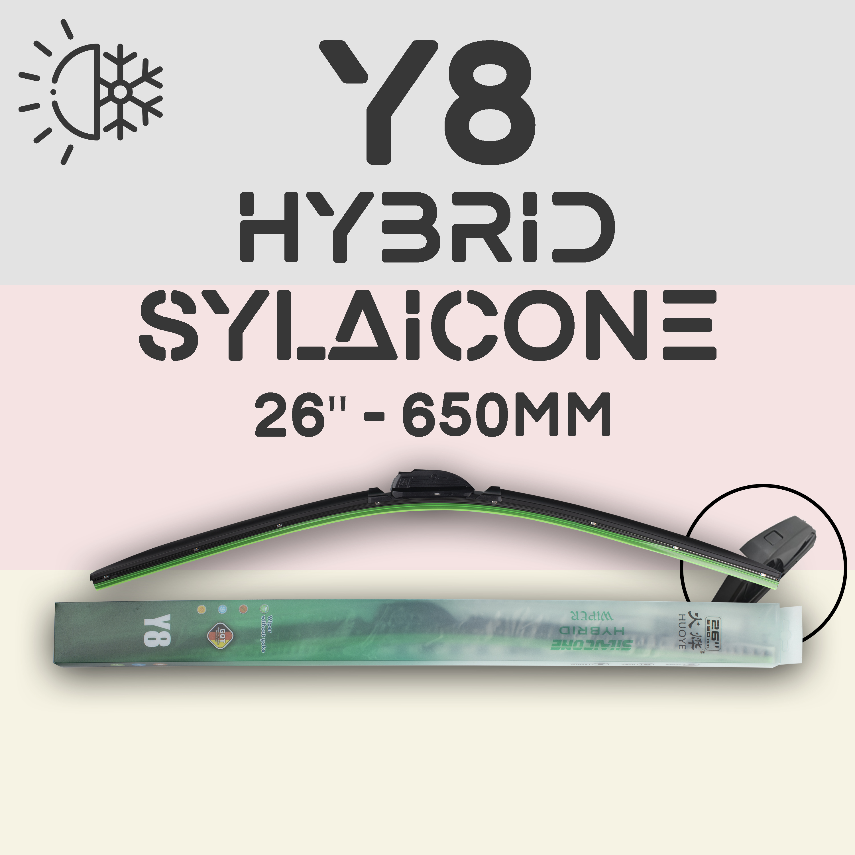 

Щетка стеклоочистителя - HUOYE Y8 - Гибридный силиконовый дворник - 26"/650 Pin Lock, Y8
