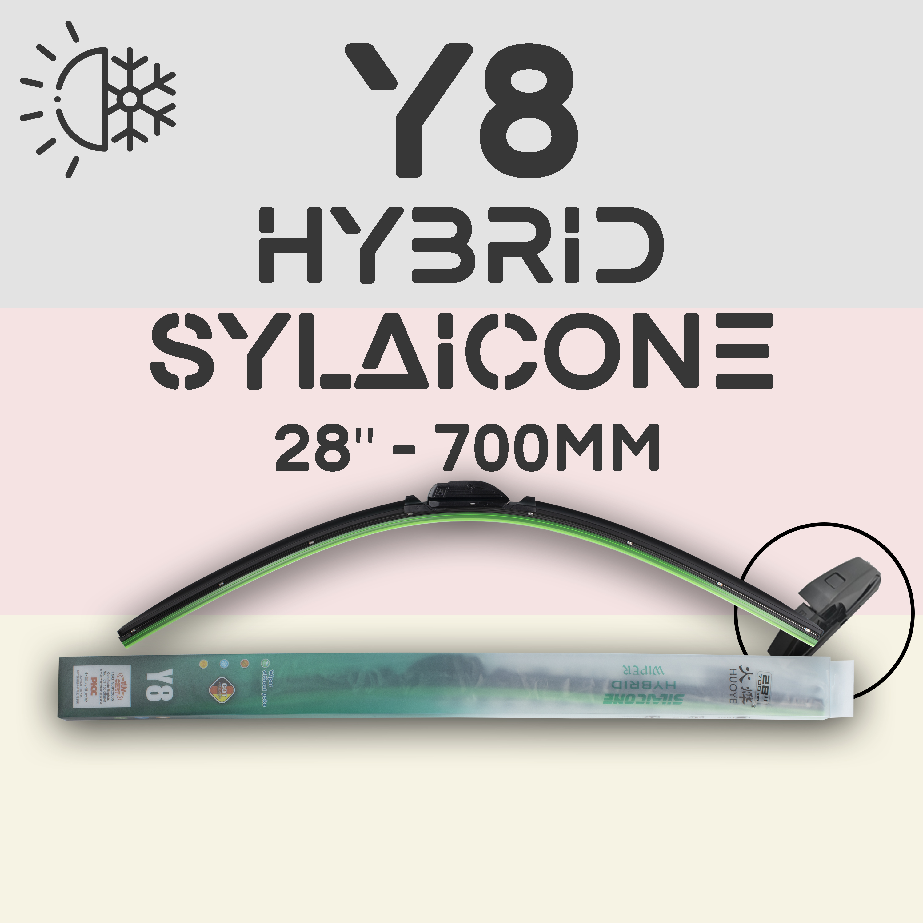 

Щетка стеклоочистителя - HUOYE Y8 - Гибридный силиконовый дворник - 28"/700 Pin Lock, Y8