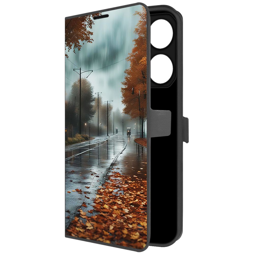 

Чехол-книжка Krutoff Eco Book для TECNO Pova 6 Pro Осенний дождь (черный)